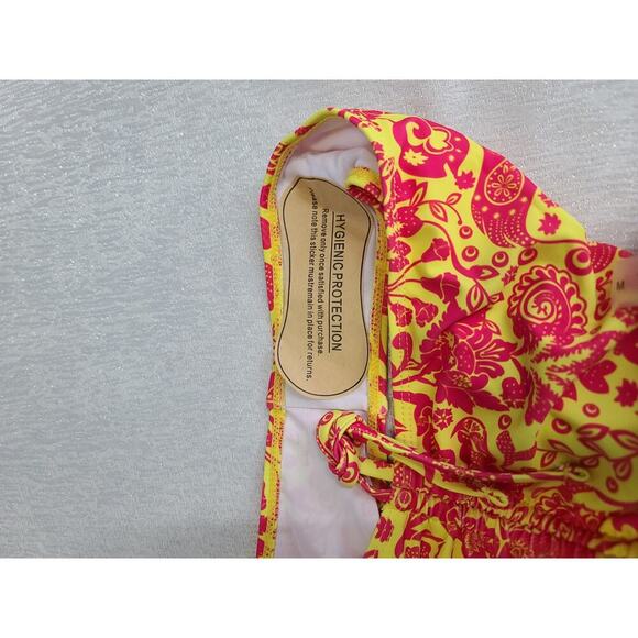 Pink & butter Yellow paisley boho one piece swimsuit Size Med Beachy Resort Wear - Picture 7 of 9